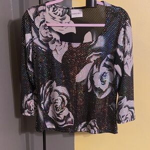 Vintage Rose Floral Print Sequins Camouflage Glitter Shirt